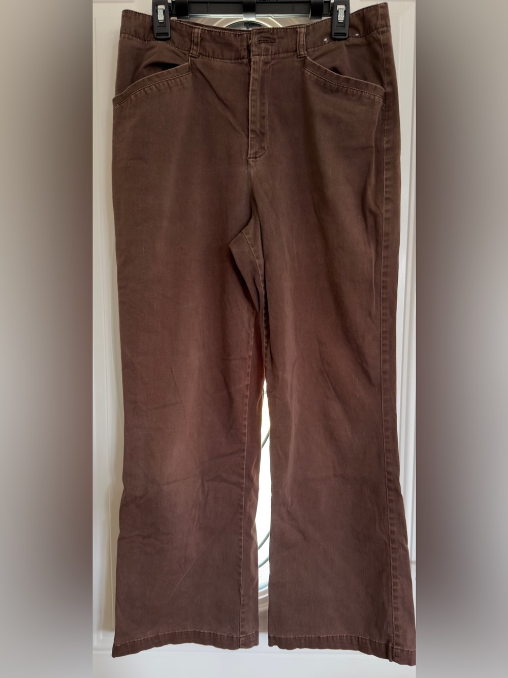 Ladies US/10 Stretch White Stag Brown Straight-Leg Pants
